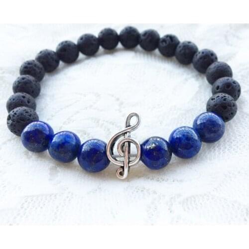 Musical Note 8mm Lapis Black Lava Stone Beads Bracelet DIY Aromatherapy Essential Oil Perfume Diffuser Bracelet Yoga Jewelry