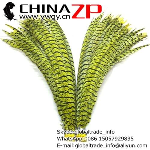 CHINAZP Factory Wholesale 50pcs/lot 90~100cm Selected Prime Quality Dyed Yellow Zebra Lady Amherst Pheasant Feathers