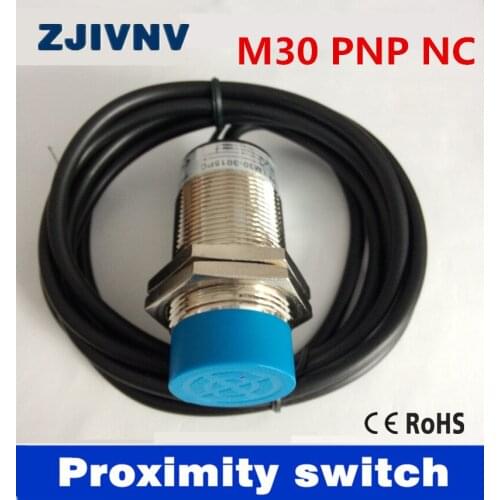 CE approval IP67 cylinder type M30 PNP NC/ normally close DC 6-36V proximity inductive sensor switch 3 wires Distance15mm