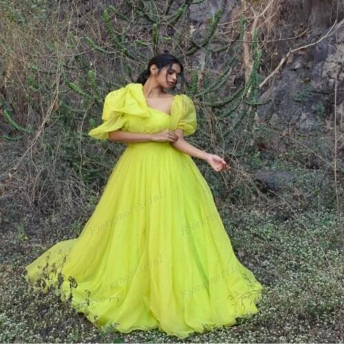 Elegant Ball Gown Yellow Tulle Girls Sweet 15 Dresses Cusrtom Made Sweep Train Evening Gown Zipper Back Formal Dresses for Party