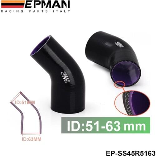 EPMAN - 2"-2.5" 51mm-63mm 4-Ply Silicone 45 Degree Elbow Reducer Hose BLACK For BMW E36 M3/325i/ is/ iX M50 92-99 EP-SS45R5163