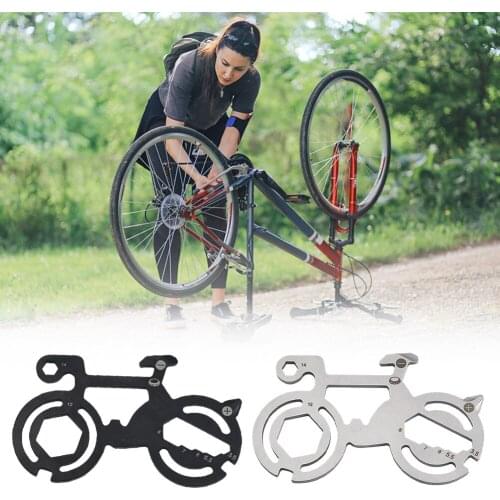 E136-6 Opener Hex Socket Multi Function Tool Card Bicycle Repair Wrench Small Key Pendant Stainless Steel Bike-Shape Pocket Tool