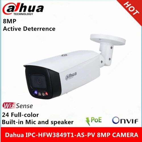 Dahua 4K IP Camera IPC-HFW3849T1-AS-PV 8MP 24 Hours Full-color Active Deterrence Fixed-focal Bullet WizSense Network Camera