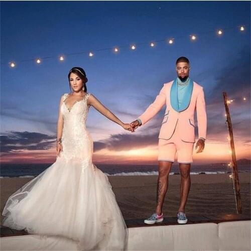 Two Piece Pink Mens Suits Summer Peaked Lapel Groomsmen Wear Jacket+Pant Custom Made Prom Dress Groom Tuxedos Wedding Suit