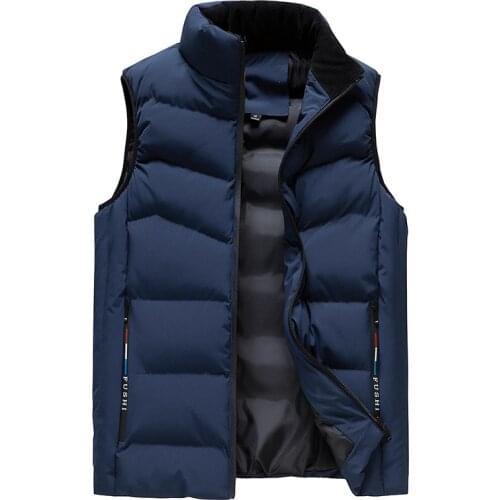 Mens Jacket Sleeveless Vest Winter Fashion Male Cotton-Padded Vest Coats Men Stand Collar Thicken Waistcoats Men Gilet Clothing