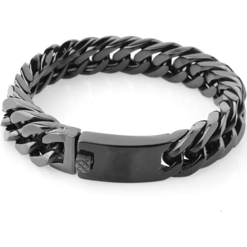 100% stainless steel Black 17mm Wide men thick bracelet mens cuban link hand chain accessories men gift couple bracelet