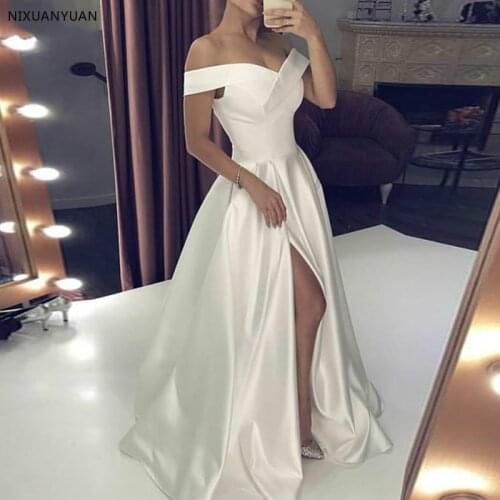 2021 New A-line Wedding Dresses Sweetheart Korea Satin White Ivory Chapel Train Bridal Dress Custom Made Simple Robe De Mariee