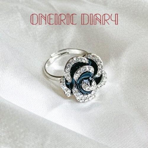 ONEIRIC DIARY Classic Elegant Black Camellia Flower Ring For Women Korean Exquisite Jwewlry Girls Fashion Simple Accessories