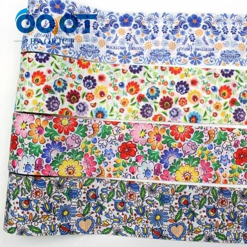 OOOT BAORJCT G-18816-989,75 mm,10 yards Double sided flower Ribbons,Thermal transfer Printed grosgrain Wedding Accessories DIY