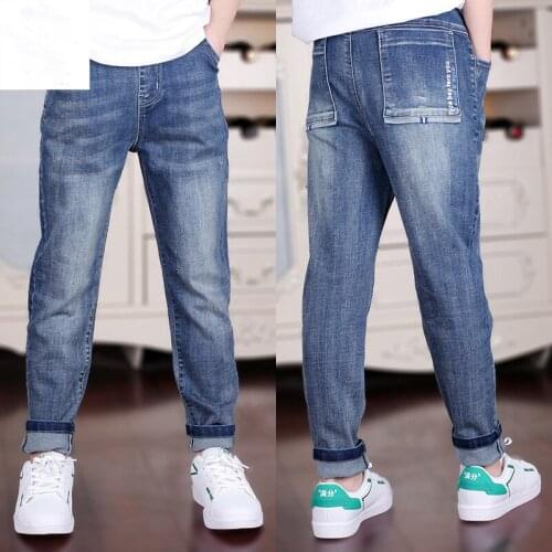 4-18T Teenagers Clothes Boy Summer Jeans 2021 New Fashion Big Pocket Solid Elastic Waist Cotton Friction White Full Length