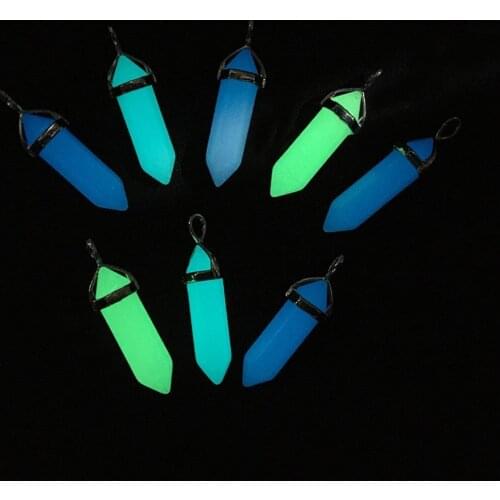 Synthesis Luminous Stone Pillar Hexagon Prism Shape Point Charms Pendants for Jewelry Accessories Making