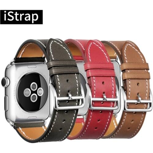 IStrap Black Brown Red French Calf Leather Single Tour Bracelet Watch Strap for iWatch Apple Watch Band 38mm 42mm / 40mm 44mm