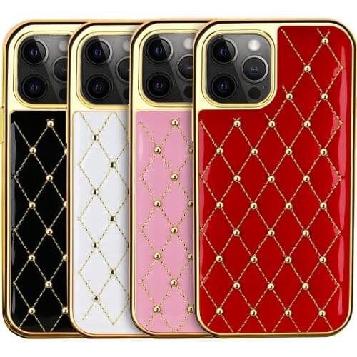 VIETAO Luxury Fashion Women Gold Plating PU Leather Mobile Phone Case For iPhone 12 Pro Max Diamond Leather Texture Back Cover