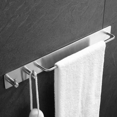 Stainless Steel Towel Rack Self Adhesive Bathroom Organizer Towel Shelf Bar Storage Holder Cabinet Door Towel Stand Hardware