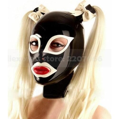 Female latex mask with two pigtails cartoon hoods cute small bows decorated handmade RLM208