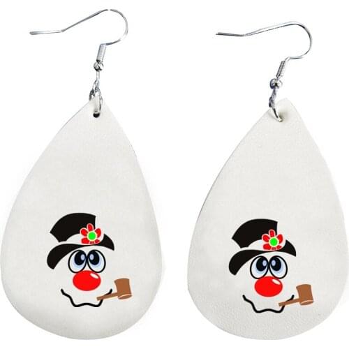 Snowman Faces Earrings Faux Leather Gift For New Year Christmas We Are Now In Stock
