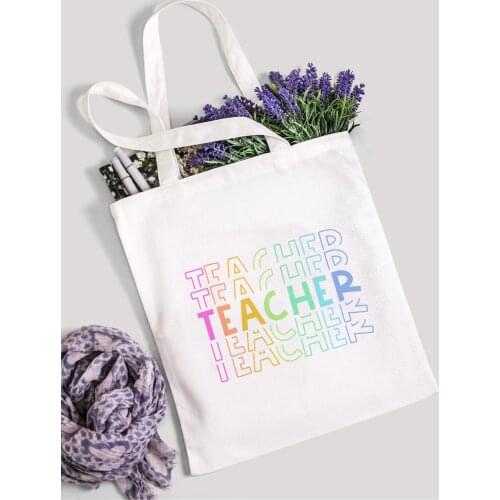 Teach Love Inspire Rainbow Fashion Gift Women Canvas Tote Shopping Bag Teacher Life Reusable Eco Shopper Shoulder Bag Book Bag