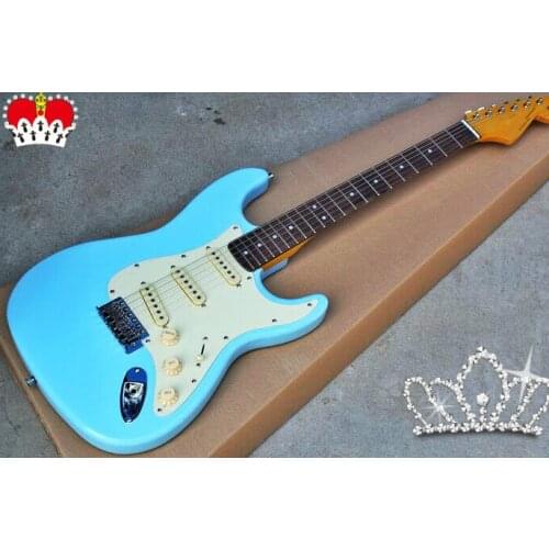 High quality FDST-1059 light blue color solid body with white pickguard rosewood fretboard electric guitar, Free shipping