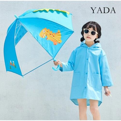 YADA 2020 New Design Lovely Dinosaur Pattern Folding Rainy Transparent semi-automatic Umbrella For Kids Child UmbrellaYD200131