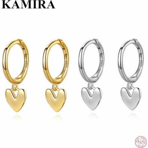 KAMIRA 925 Sterling Silver Trendy Sweet Glossy Love Heart Pendant Stud Earrings for Women Teen Romantic Fine Jewelry Accessories