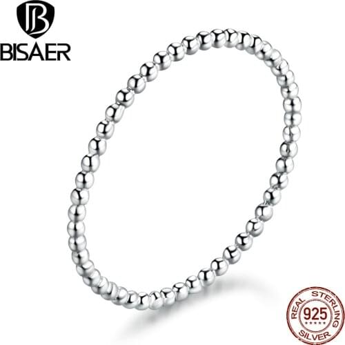 Women Rings BISAER Hot Sale 925 Sterling Silver Stackable Round Simple Finger Rings Female Round Anel Silver Jewelry ECR574