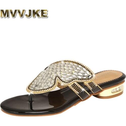 MVVJKESummer For Women Flip-Flops Casual Flat Shoes Crystal Decoration Black Pumps Sandals 2021 New Fashion Luxury Beach Slipper