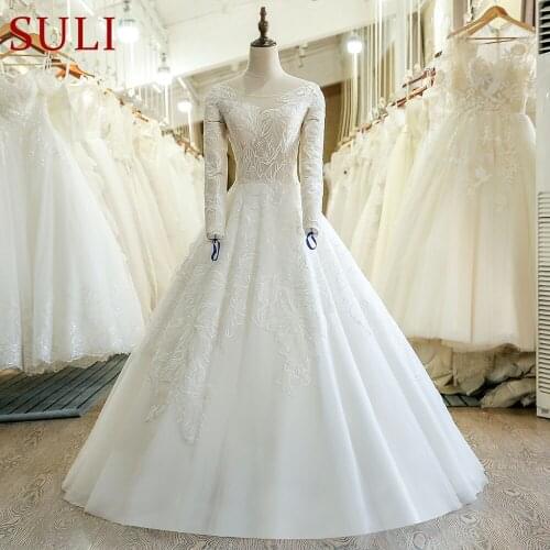 SL-227 Cheap Lace Applique O Neck Long Illusion Sleeve Wedding Dress 2017