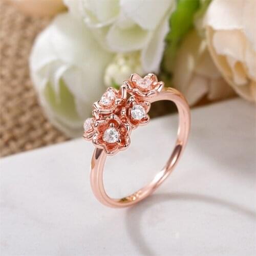 CAOSHI Exquisite Flower Ring for Women Rose Gold Color Shiny Crystal Zirconia Trendy Wedding Party Accessories Stylish Jewelry