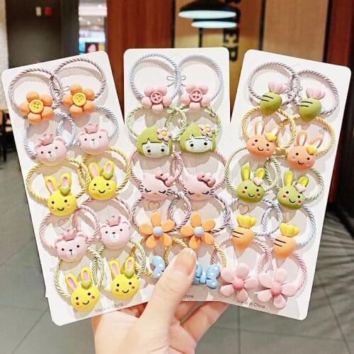 Ncmama 10pcs/set Flower Small Scrunchie Girls Cute Cartoon Lovely Rubber Bands Ponytail Holder Headband Fashion Hair Accessories
