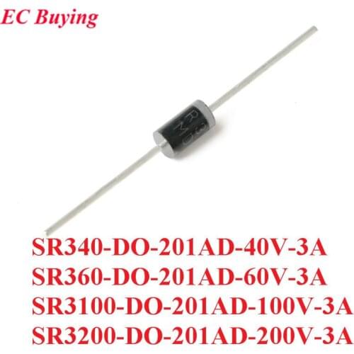 10PCS SR340 SR360 SR3100 SR3200 DO-201AD Schottky Rectifier Diode Rectifier Silicon Bridge Rectifier 40V 60V 100V 200V 3A