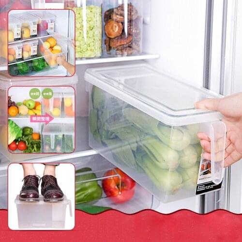 2PCS Refrigerator Storage Box with Handle Plastic Freshness Box Stackable with Lid Fruit Storage Box
