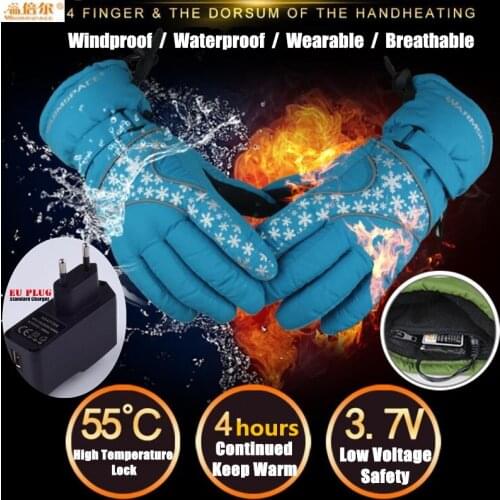 2000MAH Winter Ski Gloves Smart Electric Heating Gloves Battery Self Heated Gloves,4-Finger&Hand Back Nano-Heat Chip Warm 4hour
