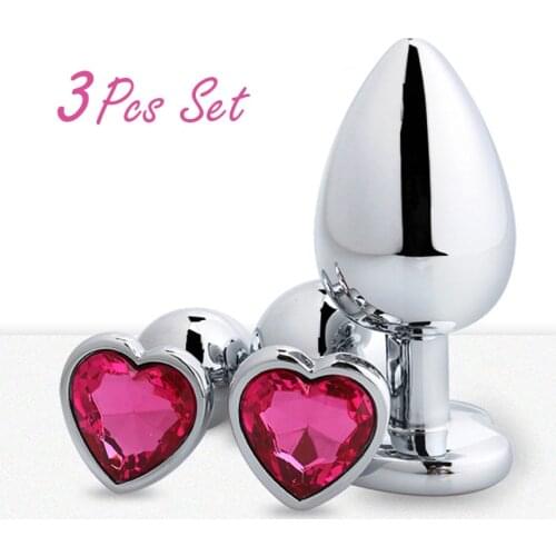 3pcs Anal Plug Crystal Jewelry Heart Butt Plug Stimulator Sex Toys Stainless Steel Anal Plug for Gay Couple Anal Beads Tail Gag