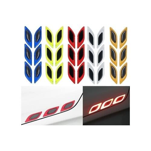 6pcs/Set Car Reflective Stickers Carbon Fiber Fender Car Bumper Reflective Safety Warning Tape Reflective Paper Anti-collision