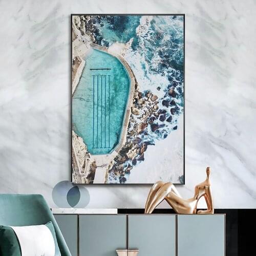 Abstract Swimming Pool Blue sea Painting Landscape Canvas Posters And Prints Wall Art For Living Room Bedroom Decoration