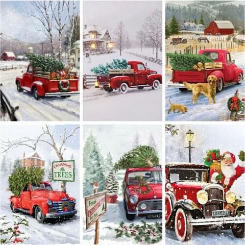 Huacan Diamond Embroidery 5D Set Car Diamond Painting Christmas Tree Mosaic Cross Stitch Landscape Needlework Home Decoration