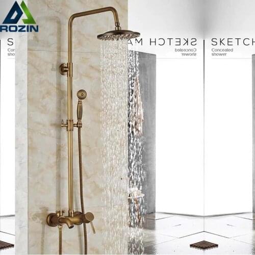 Antique Brass Rainfall Shower Faucet Single Handle Bath Shower Set Wall Mount Shower Mixer Faucet Bathroom Shower Mixer Tap