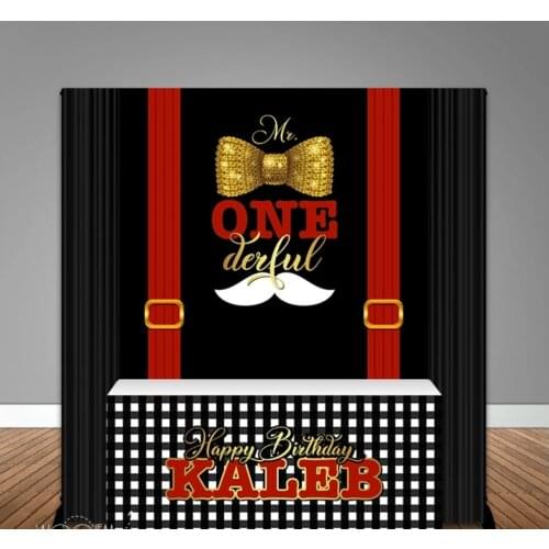 Mr. ONEderful 6X6 birthday party Table Banner Backdrop with Table Wrap backgrund candy dessert table decor print vinyl gold bow