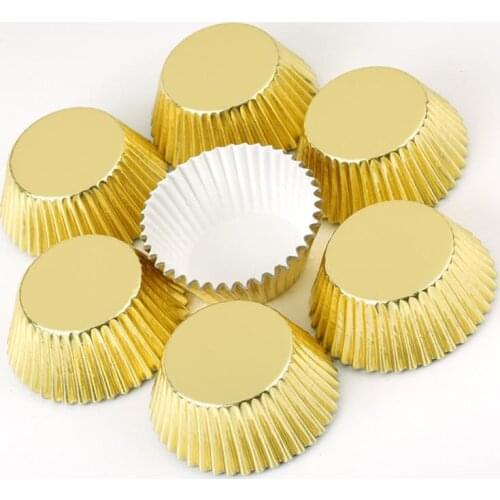 100PCS/Box Aluminum foil Paper Cake Cup Cupcake Cases Liners Muffin Cake packaging tools Kitchen Baking Wedding Party Gold