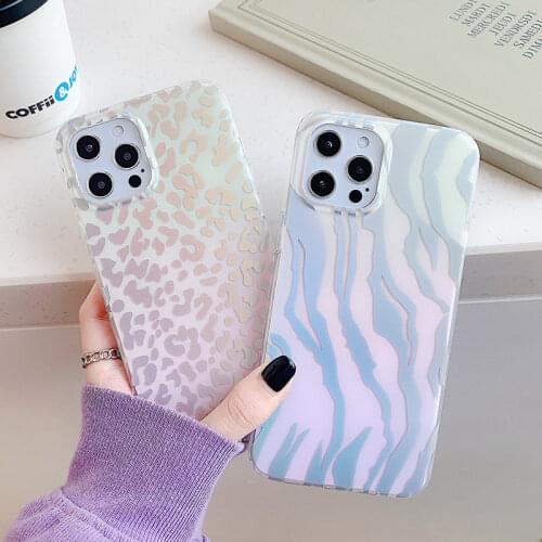 Gimfun Glitter Leopard Print Laser Phone Case for iPhone 11 12 Mini Pro Max XS Max X XR 7 8 Plus Soft Tpu Shockproof Back Cover