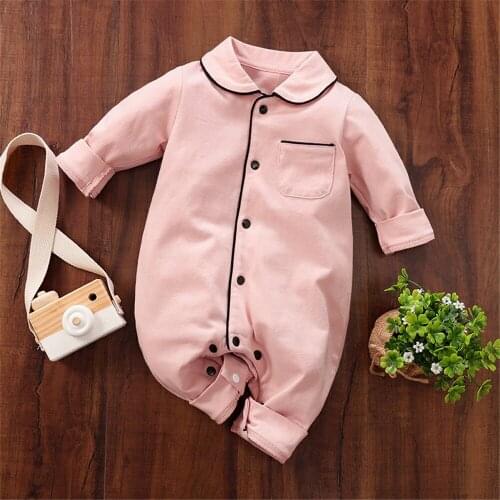 Prowow Mens Baby Clothes Sleepwear Pajamas Soft Cotton Turn-Down Solid Babys Rompers Jumpsuit For Kids Cotton Clothing