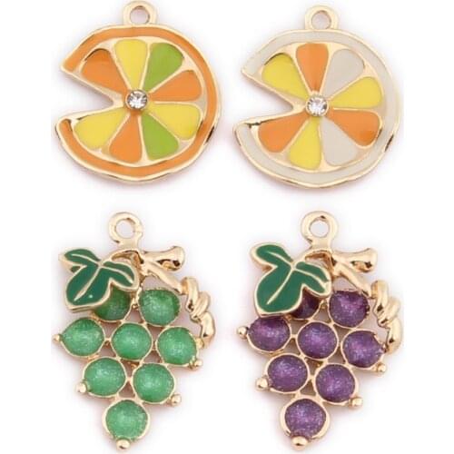 DIY Jewelry Findings Kawaii Fruit Grape Orange Lemon Enamel Alloy Bracelet Necklace Phone Chain Keyring Floating Pendant 10pcs