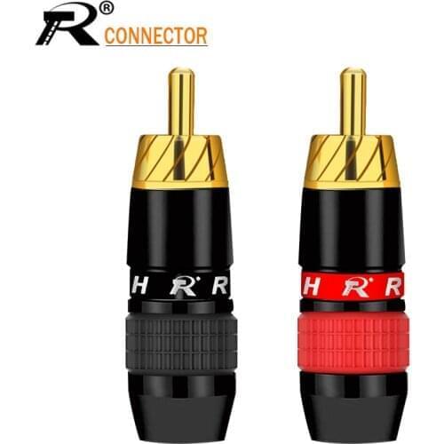 20Pcs/10Pair Smooth Black Gold Plated RCA Connector RCA male plug adapter Video/Audio Wire Connector Support 6mm Cable black&red