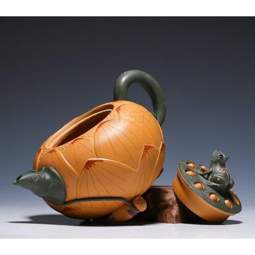 Household purple clay pot all manual frog lotus seed raw ore mud pot creative Kung Fu teapot