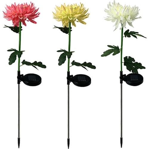 Simulation Solar Chrysanthemum Flower Light Stake Standing Night Glowing Garden LED Artificial Chrysanthemum Plant Light