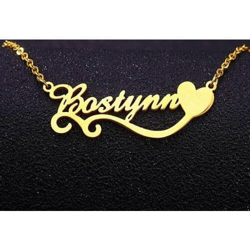 Personalized Custom Stainless Steel Name Necklace for Heart Pattern at the bottom Women Bohemian Gold Pendant Jewelry Necklaces