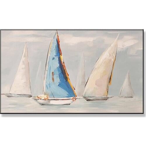 Quadros home decoration Handmade canvas oil painting sailboats on the sea scenery wall art pictures poster for living room sofa