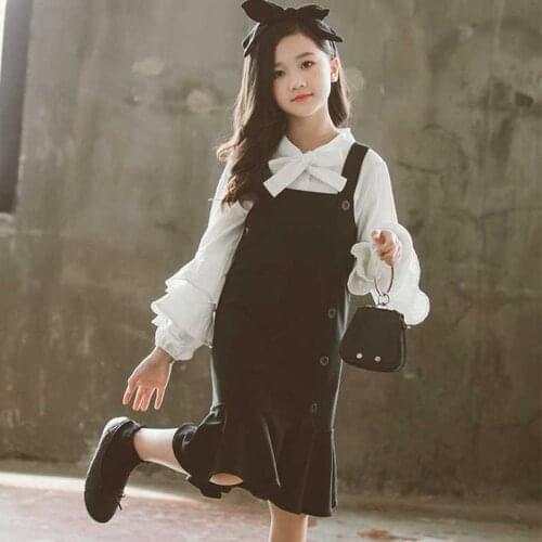 Girls Clothes Sets School Girl Clothing Suit Teenage Autumn Children Set Bow Shirt + Dress Autumn Kids 2 PCS Suits For Girls