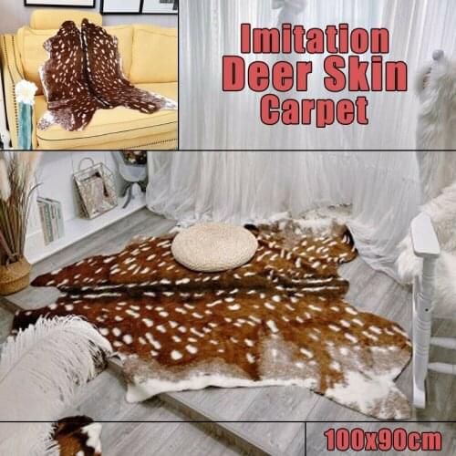 Sika Deer Skin Area Floor Rug Imitation Animal Skin Pelt Shape Handmade Velvet Imitation Leather Carpert