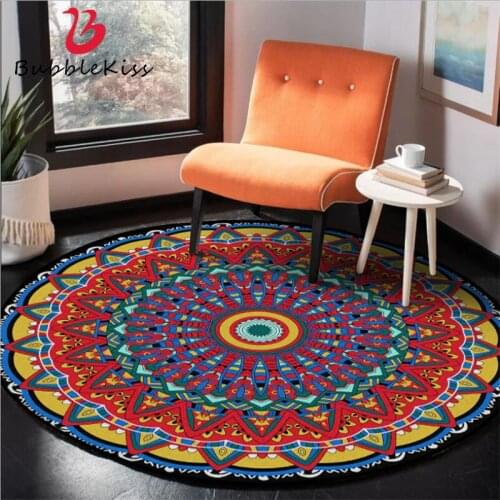 Bubble Kiss Nordic Style Color Mandala Flower Pattern Round Carpet Polyester Home Decor Rugs for Children Room Anti-wrinkle Mat